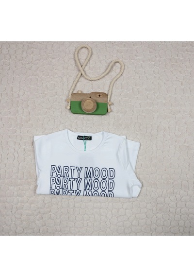 Momikon Kız Çocuk Party Mood Yazılı Pamuklu Sweat Beyaz