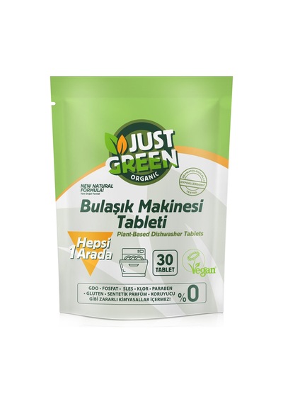 4 Adet Just Green Organik Bulaşık Makinesi Tableti 30'lu 480 G