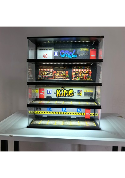 4lü Diorama Garaj 1/64 Ölçek Led Işıklı Usb Kablolu Pleksi Kapak Diorama Araç Sergileme Garajı