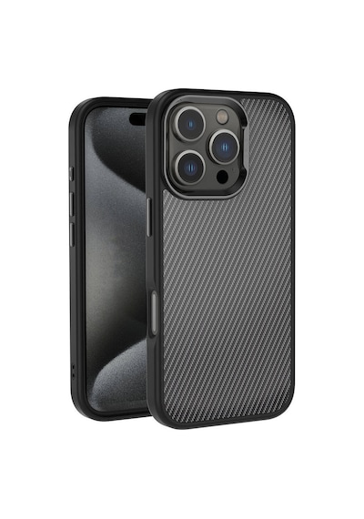 Zore Apple iPhone Uyumlu 16 Pro Max Kılıf Karbon Fiber Görünümlü Parlak Kamera Çerçeveli Omsy Venus Kapak-siyah