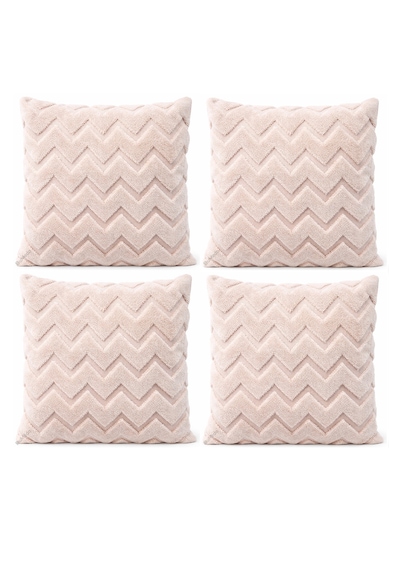 Peluş Dekoratif Kırlent Kılıfı İskandinav Zigzag-balıksırtı 4 Lü Set 42x42 Cm Vizon