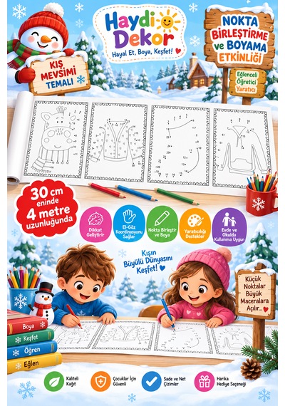 Haydi Dekor Kış Mevsimi Nokta Birleştirme Ve Boyama Rulosu 30 Cm X 4 Metre Çocuklar Için Eğitici Boyama Kağıdı Okul Öncesi Aktivite 1 Adet