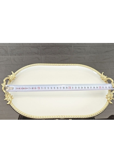 Porselen Büyük Sade Kayık Sunumluk Döküm Gold Çerçeveli Ve Ayaklı 33 Cm Beyaz