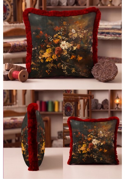 Vintage Çiçek Barok Saçaklı Yastık Kılıfı - Sanatsal Floral Kahverengi Bordo Püsküllü Kırlent Kılıfı Kadim Lagün Nektar Vintage Çiçek Barok Saçaklı Yastık Kılıfı - Sanatsal Floral Kahverengi Bordo Püsküllü Kırlent Kılıfı Kadim Lagün Nektar