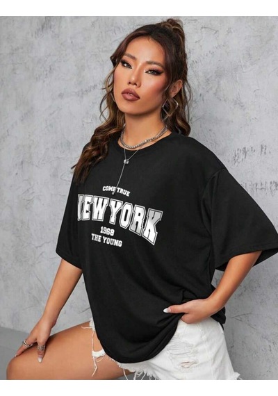 Noıssey Siyah New York Baskılı Oversize Unisex