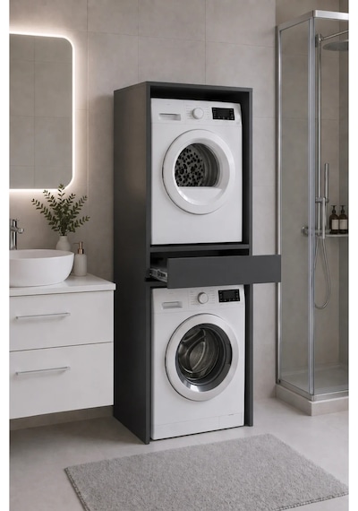 Çamaşır Makinası Dolabı Kurutma Makinası Dolabı 2 Kapaklı 190x67x67 Siyah