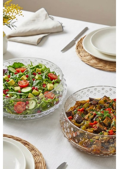 Selen Concept Bubble Model Büyük Boy El Yapımı Cam Salata Ve Sunum Kasesi 2li Set