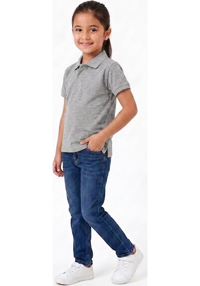 Nacar Store Unisex Çocuk Polo Yaka Kısa Kollu Lakost Tişört Okula Dönüş Gri