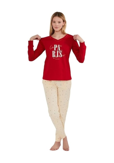 Pierre Cardin V Yaka Uzun Kol Pamuk Kadın Pijama Takım