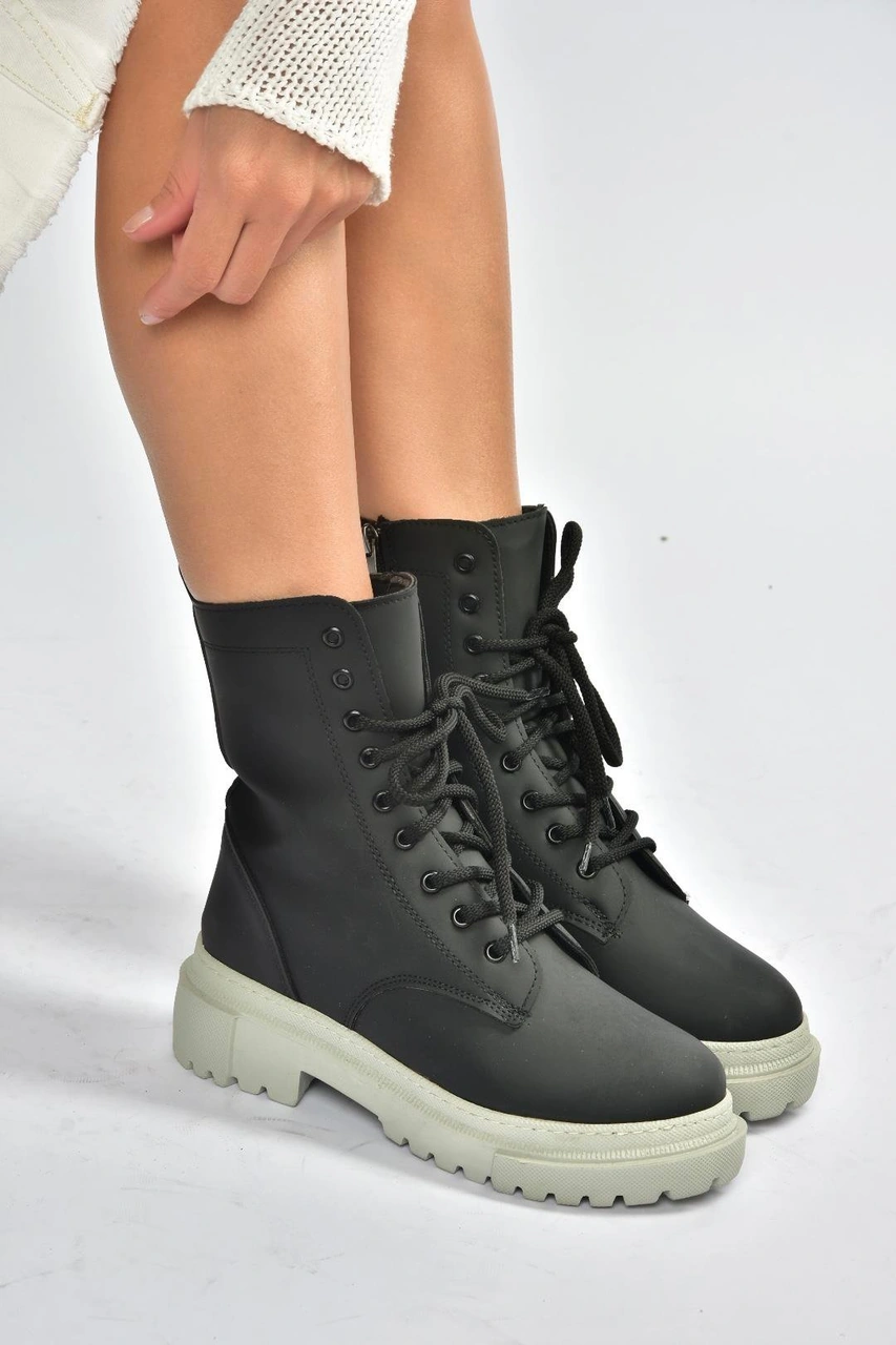 Fox Shoes V973192401 Siyah/gri Nubuk Kalın Tabanlı Postal Bot Siyah/gri-nubuk