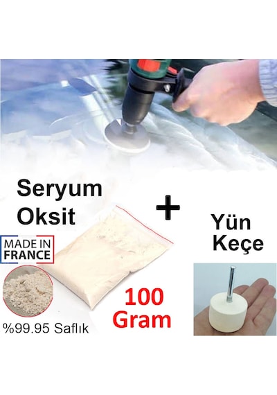 Seryum Oksit Cam Çizik Giderici 100 Gram + Uygulama Yün Keçe