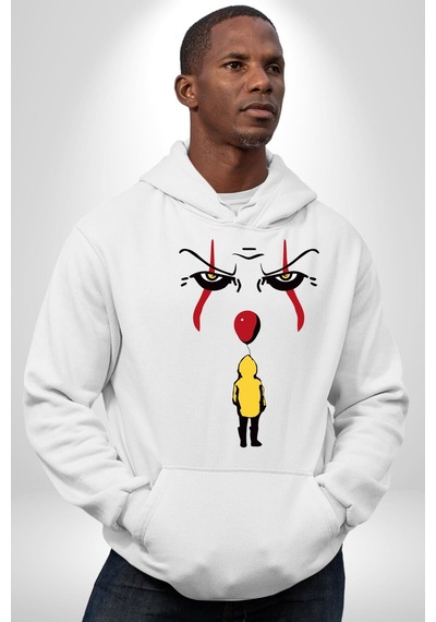 Pennywise Vs Georgie Korku Filmi Kadın Erkek Beyaz Kapüşonlu Sweatshirt Hoodie Beyaz