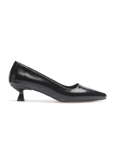 Trendella Kadın Siyah Kırışık Rugan Kısa Topuklu Stiletto Ayakkabı Tr20ms03c