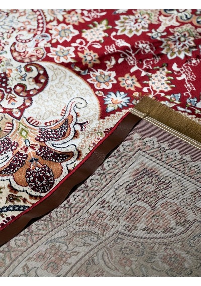 Asaryün Halı Ipek H4030 Bordo İpeksi Geleneksel Renkli Göbekli Klasik Desen Salon Halısı Modern Renkli