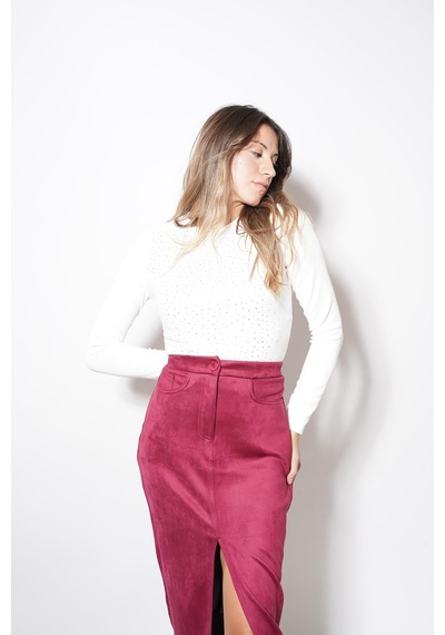 Ckm Moda Cotton Taşlı Uzun Kollu Bluz Beyaz