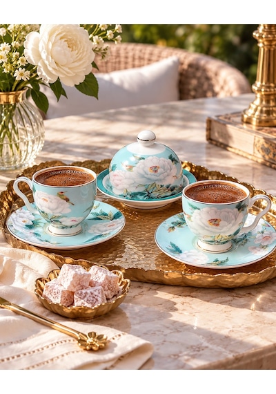Özel Hediye Kutulu 2li Kahve Fincanı Ve Lokumluk Seti 90ml. Celes Çok  Renkli
