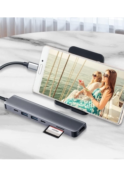 Tr 7 Port Mac Uyumlu Thunderbolt 3 İle Uyumlu Hub Type-c To 4k Hdtv 2x Usb 3.0 2x Usb C Pd Şarj Micro Sd Ve Sd Kart Oku