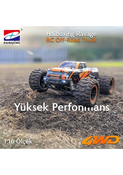 Haıboxıng Rc 1/16 Ravage 45+ Km/h Sürat Uzaktan Kumandalı Rc Model Araba Rtr Elektrikli 4wd Brushless Fırçasız Offroad Truck Turuncu