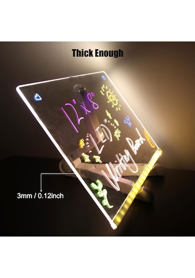 Led Işıklı Akrilik Yazı Tahtası 20x20 Cm Şeffaf Masaüstü Not Panosu, Usb Bağlantılı, 7 Renkli