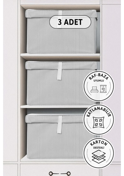 Kapaklı Baza 3'lü Hurç 50x40x19 - Gri Gri