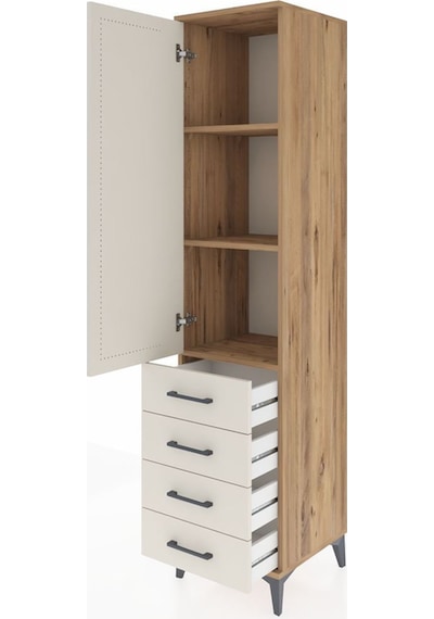 Hyperion Dolap 3 Raflı 4 Çekmeceli Tek Kapaklı 44x44x195 Çam-aytaşı Atlas Çam