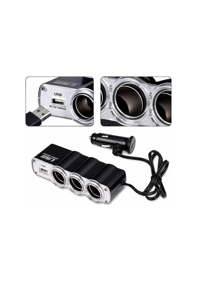 3'lü Araç Çakmaklık Çoklayıcı Usb Şarj Girişli 12v-24v Oto Çakmak Soketi Dönüştürücü