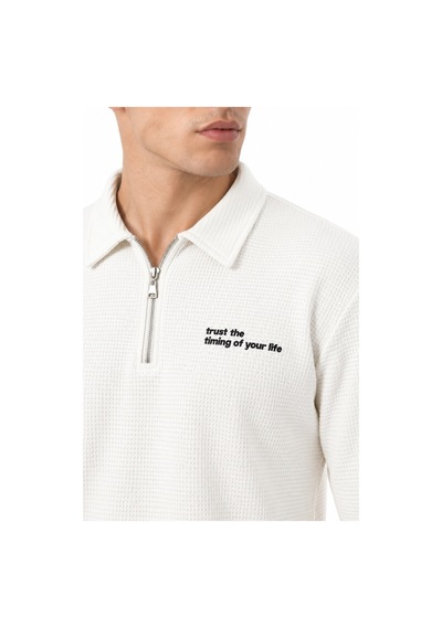 Opınıon Erkek Spor Polo Yaka Petek Dokulu Sweatshırt Bgl-st05442 Beyaz