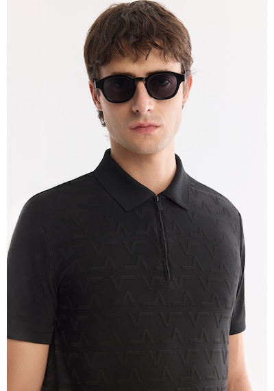 Avva Erkek Siyah Kıvrılmaz Polo Yaka Fermuarlı Regular Fit T-shirt A61y1046