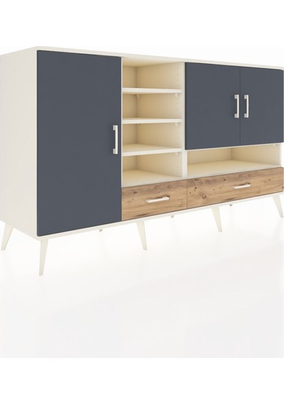 Kronos Konsol 8 Raflı 2 Çekmeceli 3 Kapaklı 176x59x99 Aytaşı-antr Aytaşı-antrasit/çam