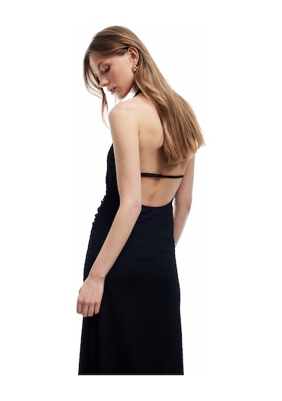 Koton Kolsuz Drapeli Sırt Detaylı Midi Boy Halter Yaka Elbise Siyah 5sak80247ek Siyah