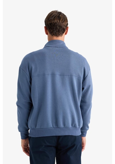 Defacto Relax Fit Dik Yaka Fermuarlı Basic Düz Kalın Sweatshirt E5334AX24WN İndigo