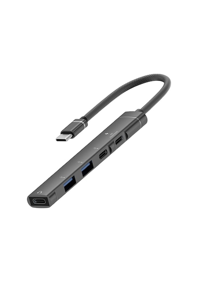 Cr16 5in1 Otg Type-c&apos Den 3ad Type-c, 2ad Usb A Çoklayıcı Type-c Kulaklık Uyumlu Usb C Adaptör Alüminyum Kasa