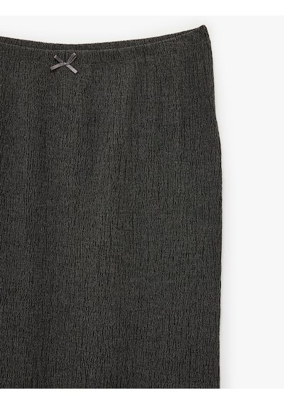 Koton Bürümcük Kumaş Slim Fit Fiyonk Detaylı Midi Etek Antrasit 6sak10209ek