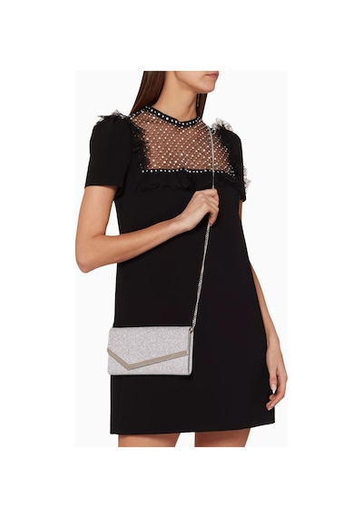 Jimmy Choo Jımmy Choo Emmie Clutch Çanta, Ince Simli Deri, Gümüş Renk Lüks Gece Tasarımı