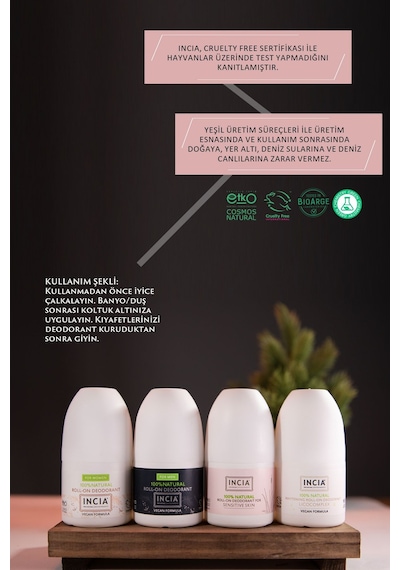 INCIA %100 Doğal Roll On Deodorant Erkekler İçin Ter Kokusu Önleyici Leke Yapmayan 50 ML