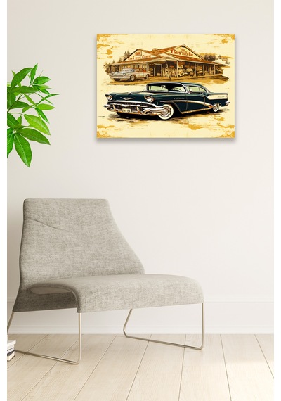 Eski Araba Vintage Nostaljik Tablo Modeli, Ev Dekorasyonu, Salon, Genç Odası Şık Ahşap Dekoratif Süs