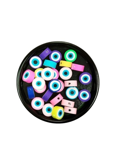 30 Adet 10 Mm Polimer Kil Fimo Boncuk Takı Bileklik + 1 Metre Lastikli Misina  - Nazar Boncuğu