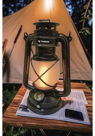Lw-41 Koyu Ahşap Nostaljik Retro Şarjlı Led Gaz Lambası Görünümlü Gece Lambası Kahverengi