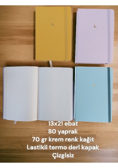 4 Adet Her Biri 80 Yaprak 13x21 Çizgisiz Termo Deri Ciltli Defter Pastel Renk 70 Gr Krem Renk Kağıt Çok Renkli