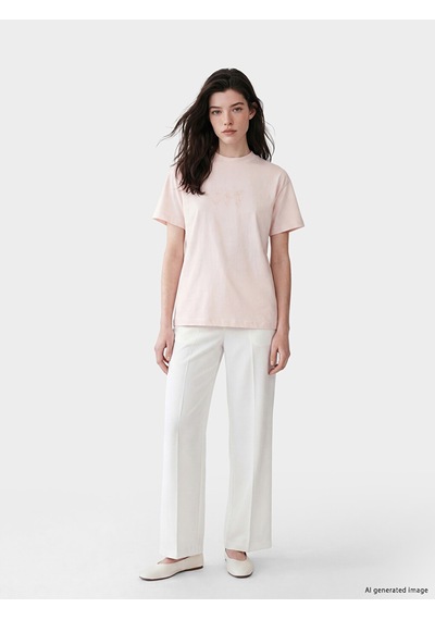 Lcw Comfort Pembe Çiçek Nakışlı %100 Pamuklu Kadın Tişört