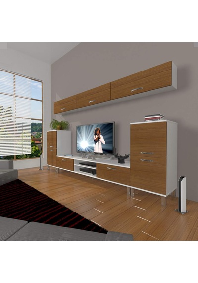 Decoraktiv Eko 9 Slm Dvd Krom Ayaklı Tv Ünitesi Tv Sehpası Beyaz - Ceviz