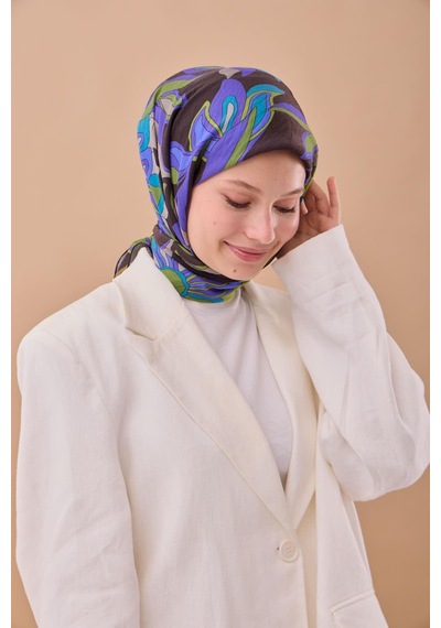 Silk Home Olinda İpek Eşarp 47003-07 Acı Kahve, Mor, Yeşil, Mavi