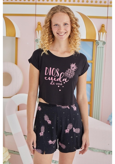 Sevim Kadın Kısa Kol Siyah Şortlu Pijama Takım C9t1n851 001