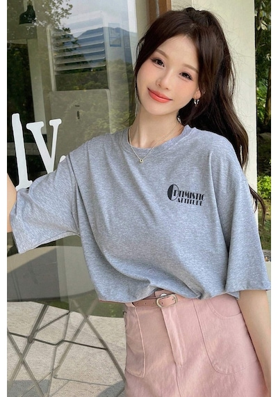 Unisex Optimistic Baskılı Tasarım Tshirt Gri