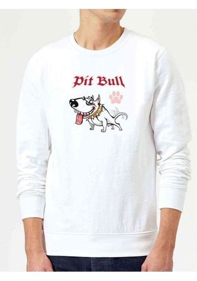 Pıtbull West Coast Baskılı Beyaz Erkek Örme Sweatshirt