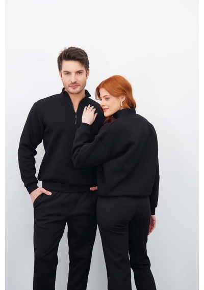 Dı Lorıa Sevgili Kombin 4 Lü Kadın&erkek Siyah-beyaz Sweatshirt Pantolon Alt-üst Takım Siyah - Siyah