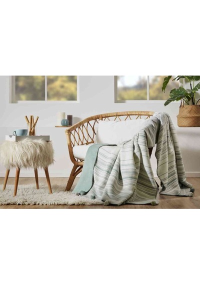 Özdilek Battaniye Pamuk Stripe Ponponlu Çift Kişilik Yeşil