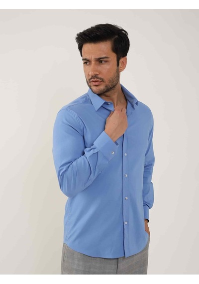 Dufy Koyu Mavi Erkek Slim Fit Düz Klasik Yaka Uzun Kol Gömlek - 92103-koyu Mavi Koyu Mavi