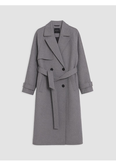 Lcw Vision Gri Kruvaze Yaka Oversize Kadın Kaşe Kaban