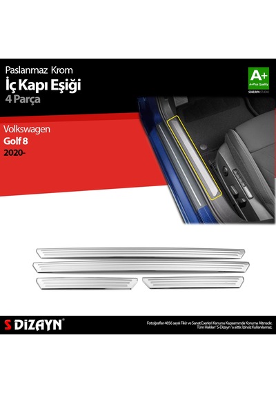 S-Dizayn VW Golf 8 HB Krom İç Kapı Eşiği 4 Prç. 2020 Üzeri